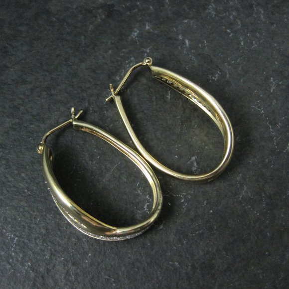 Genuine Diamond Earrings Gold Vermeil Over Sterling Silver Latching Closures - Picture 4 of 7